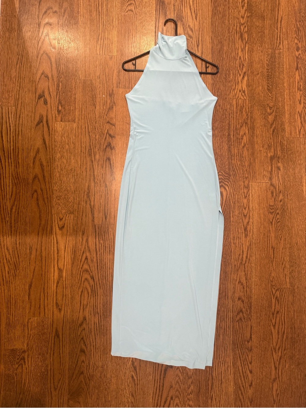 Norma Kamali Halter Turtle Side Slit Gown in Powder Blue - Picture 2 of 3